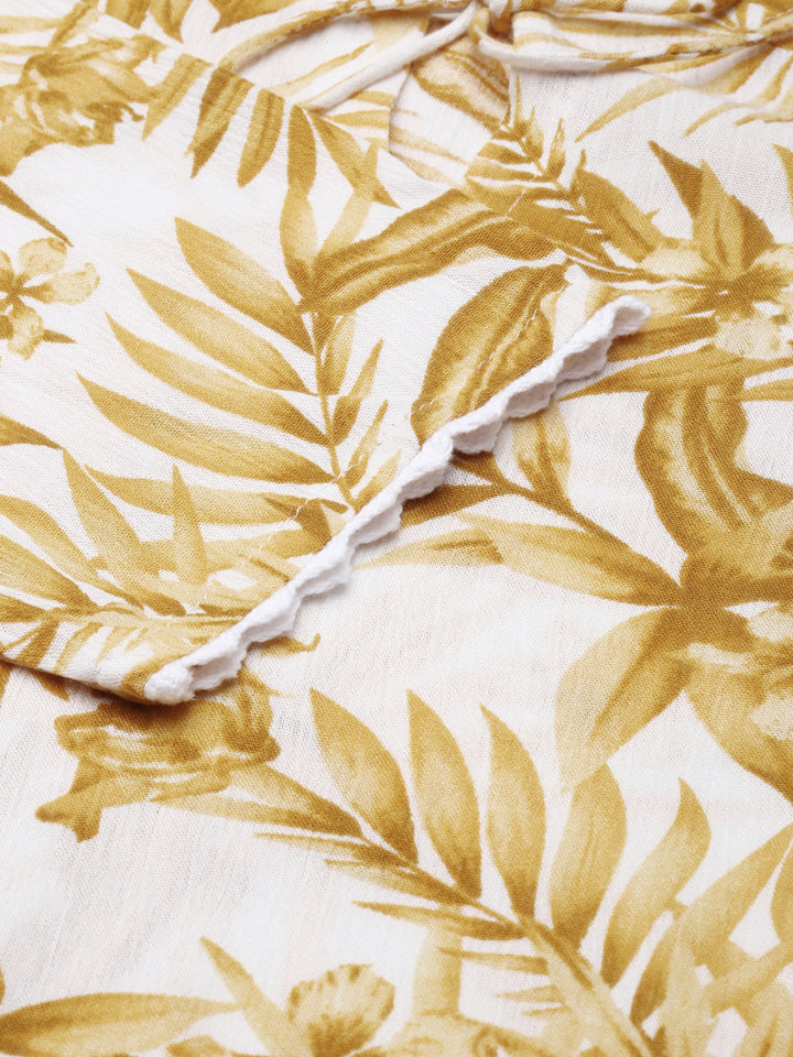 Neerus Yellow chiffon printed A-line kurti - detail view 2