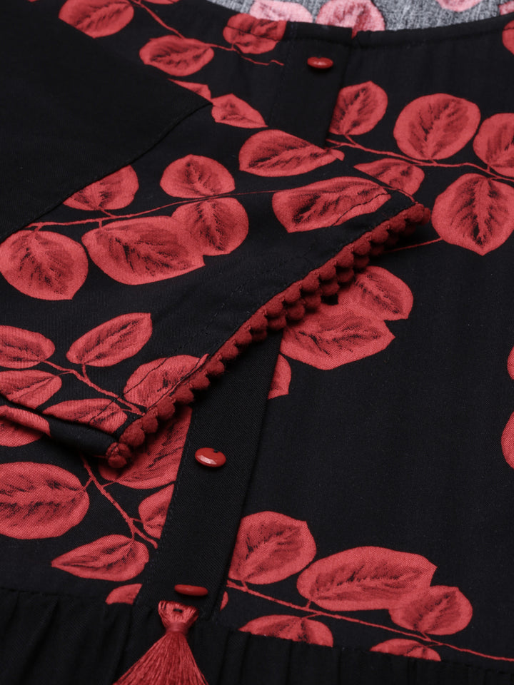 Neerus Black viscose rayon straight kurti - detail view 2