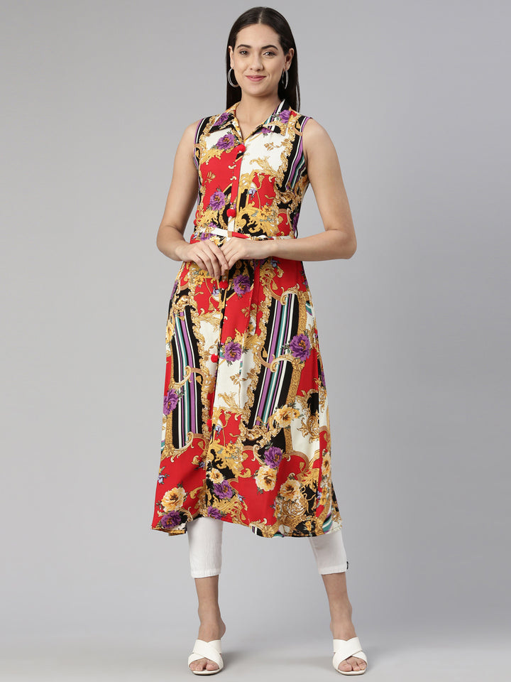 Neerus Black Straight Straight Cotton Silk Kurta