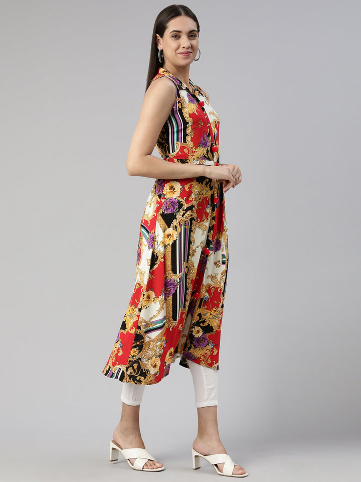 Neerus Black Straight Straight Cotton Silk Kurta