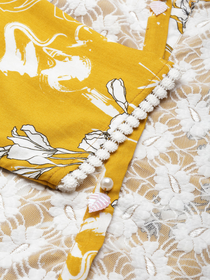 Neerus Mustard Straight Printed Viscose Rayon Kurta