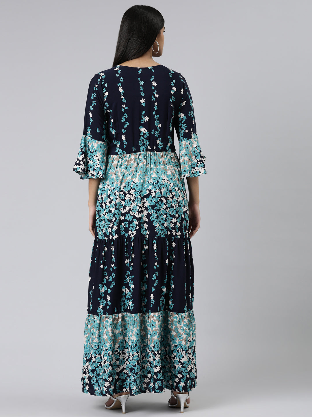 Neerus Navy Blue Straight Printed Viscose Rayon Kurtas