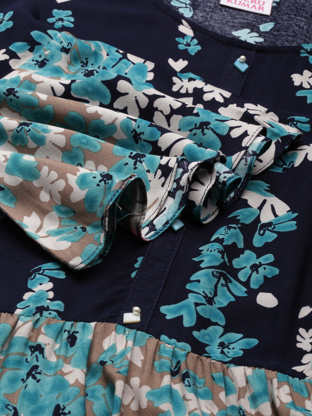 Neerus Navy Blue Straight Printed Viscose Rayon Kurtas