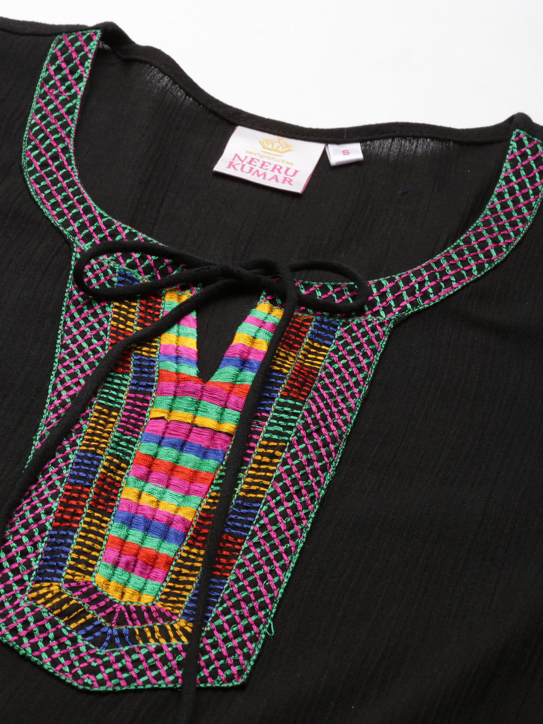 Neerus Black Straight Solid Chiffon Kurtas