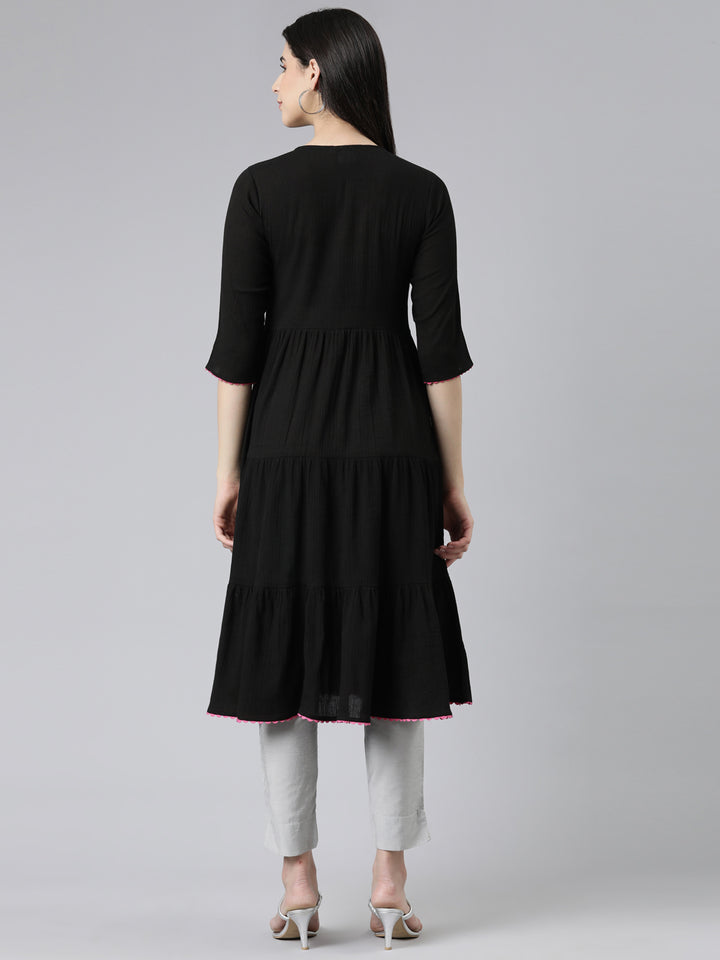 Neerus Black Straight Solid Chiffon Kurtas