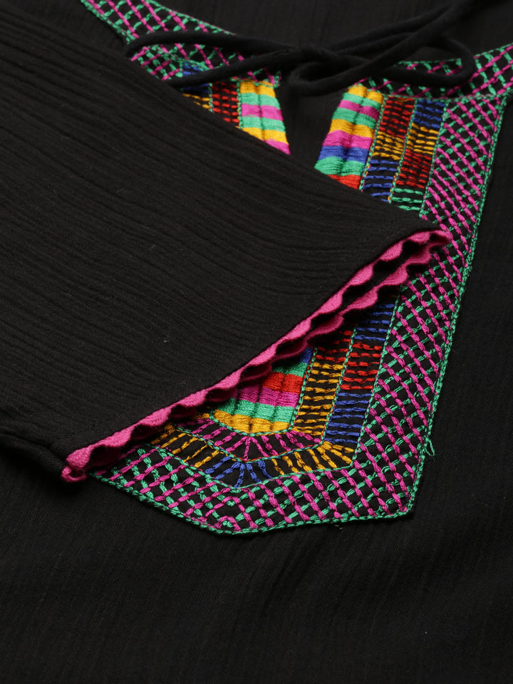 Neerus Black Straight Solid Chiffon Kurtas