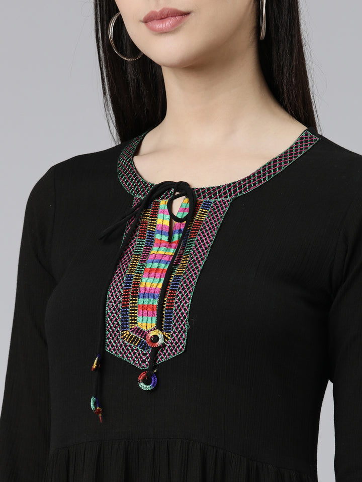 Neerus Black Straight Solid Chiffon Kurtas