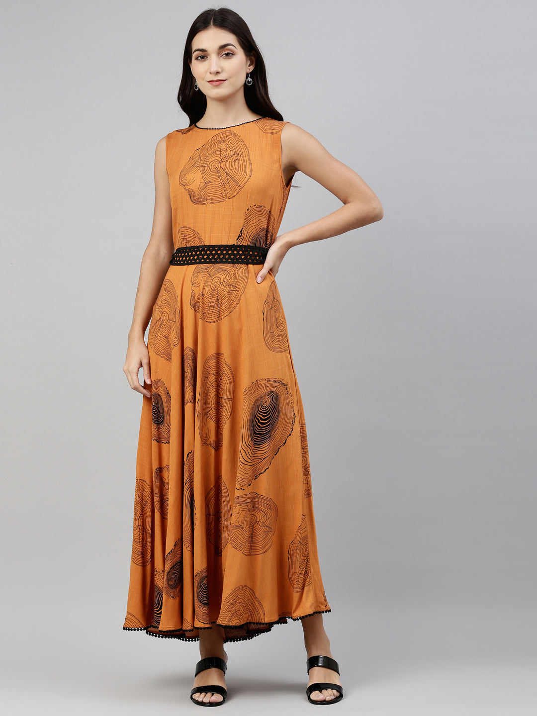 Neerus Orange rayon solid kurti - front view