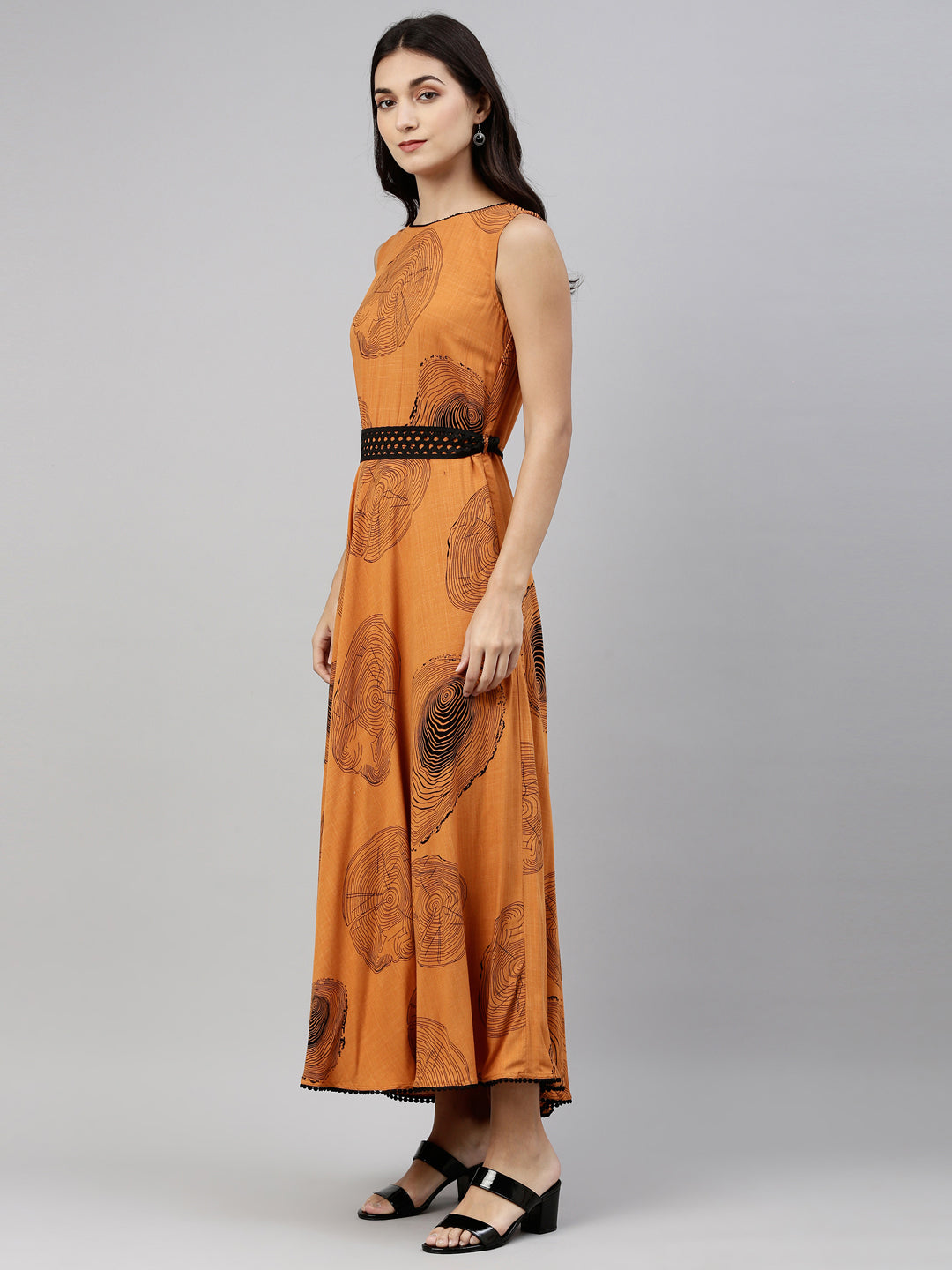 Neerus Orange rayon solid kurti - side view