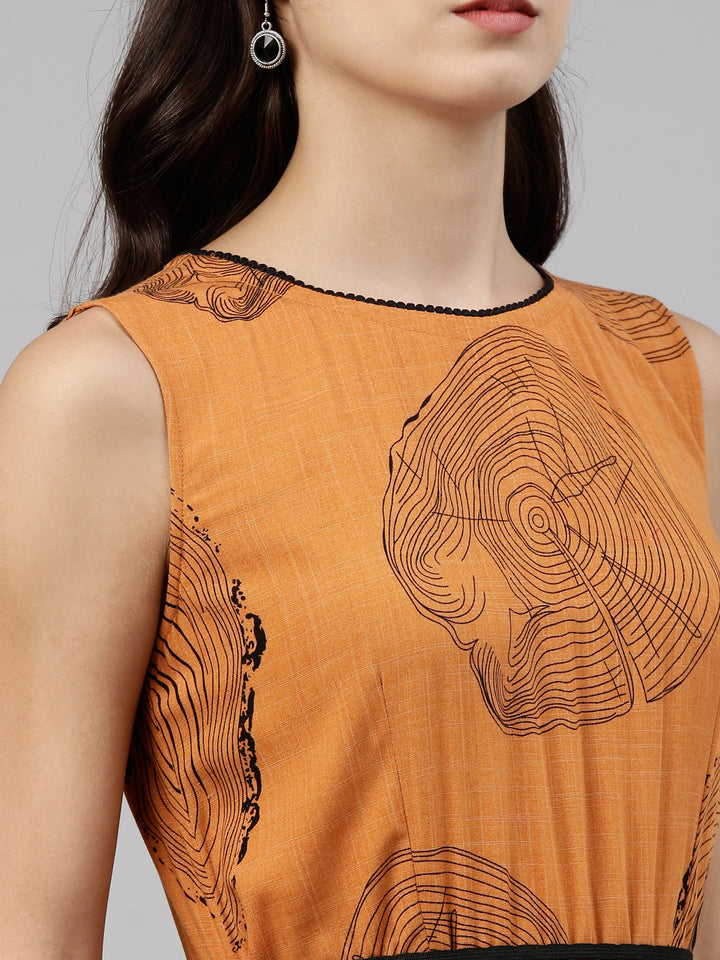 Neerus Orange rayon solid kurti - detail view 4