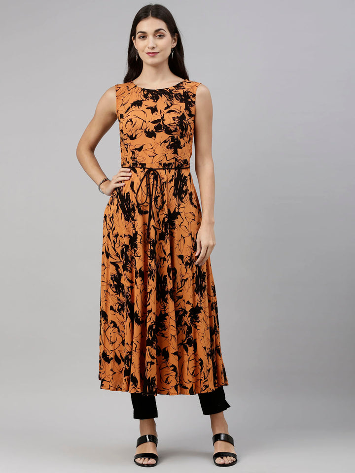 Neerus Rust Color Rayon Fabric Tunic