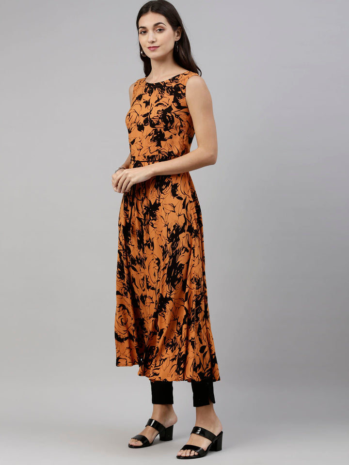 Neerus Rust Color Rayon Fabric Tunic