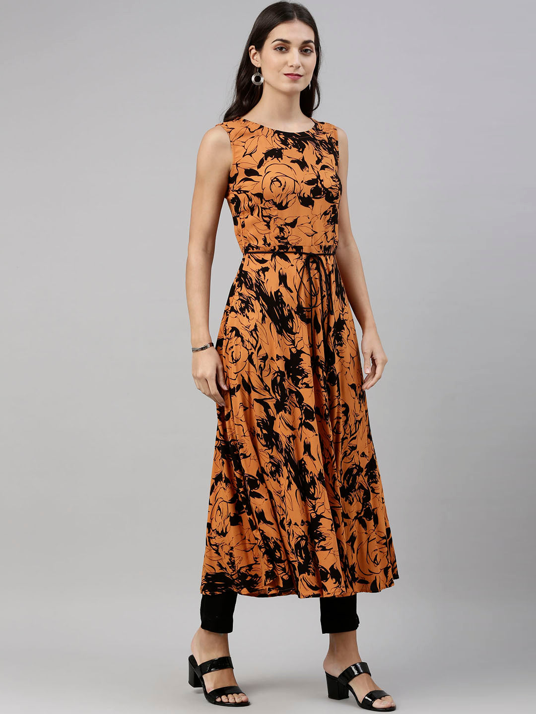 Neerus Rust Color Rayon Fabric Tunic