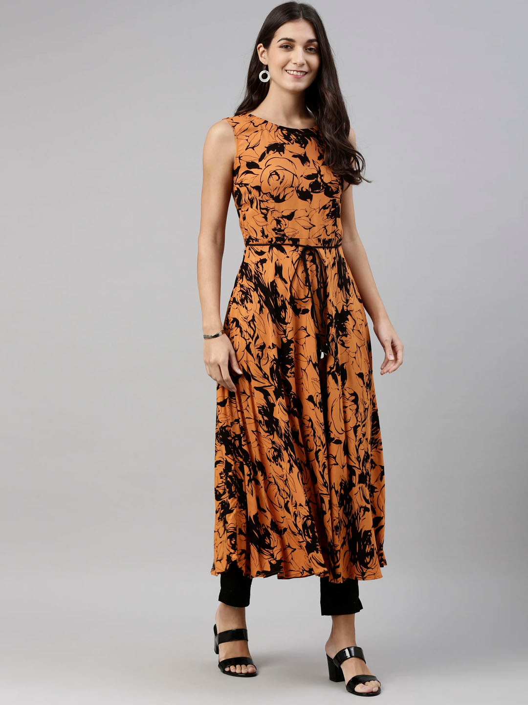 Neerus Rust Color Rayon Fabric Tunic