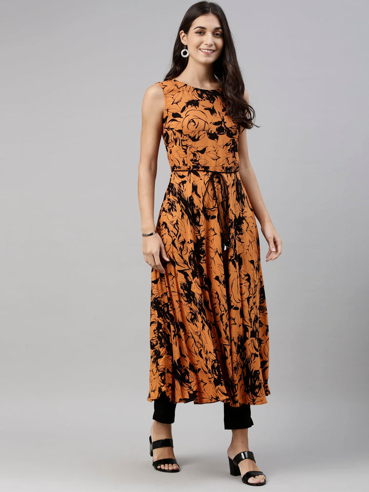 Neerus Rust Color Rayon Fabric Tunic