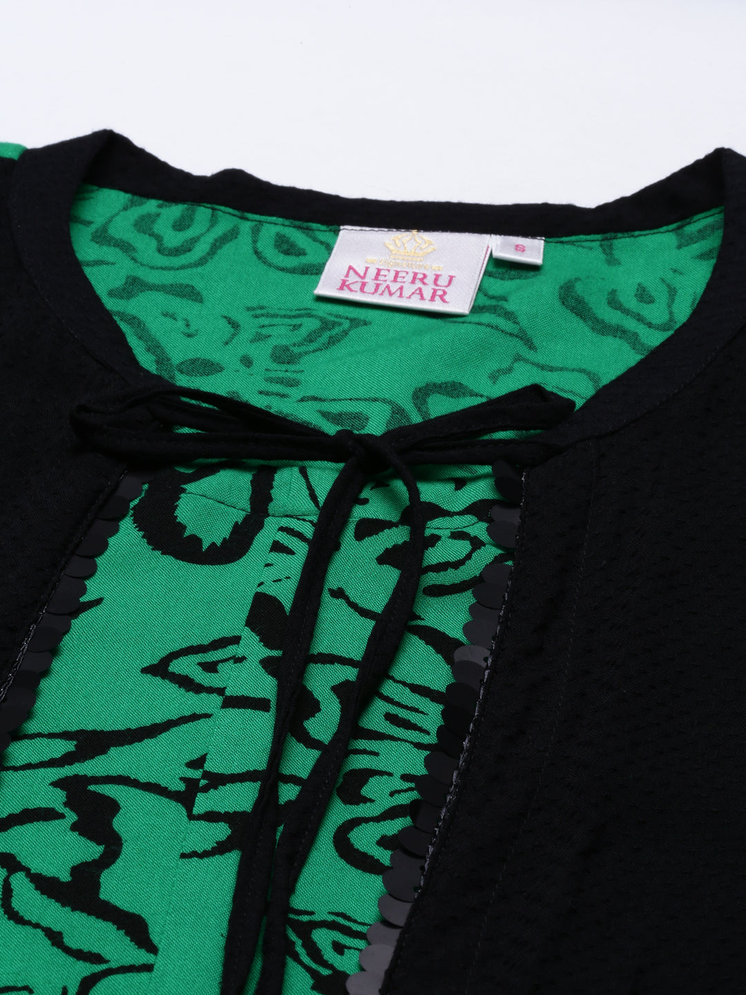 Neerus Green Viscose Rayon Embroidered Kurti - back view