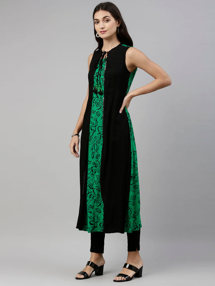 Neerus Green Viscose Rayon Embroidered Kurti - side view