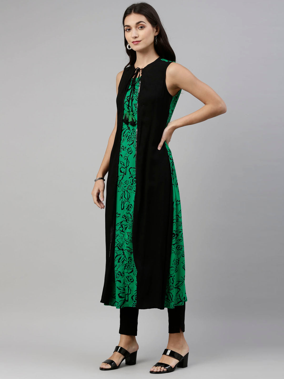 Neeru'S Green Color, Rayon Fabric Overcoat