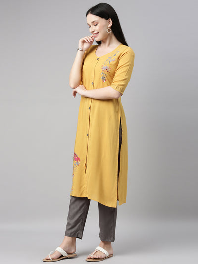 Neeru's Mustard Color Rayon Fabric Kurta Set
