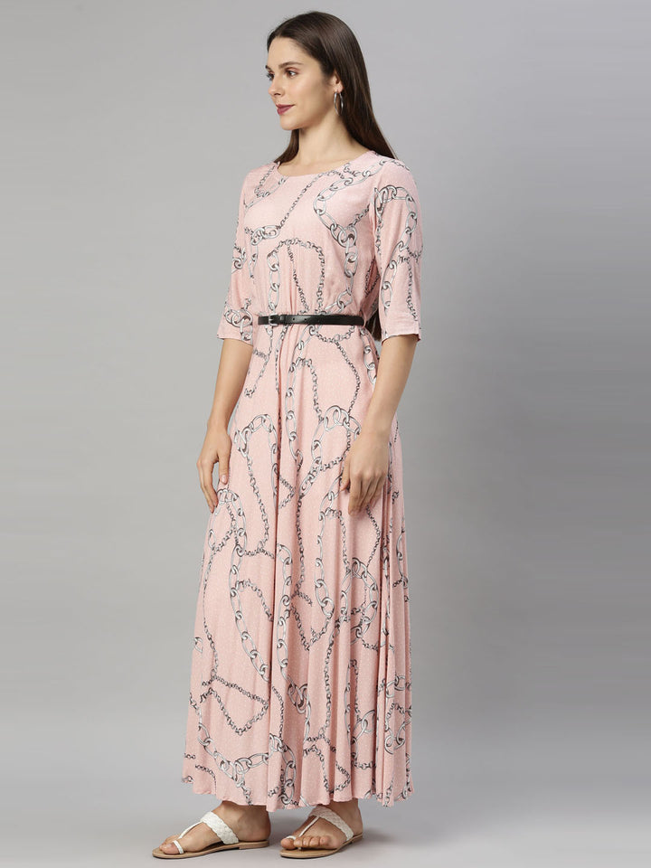 Neerus Peach Color Rayon Fabric Tunic