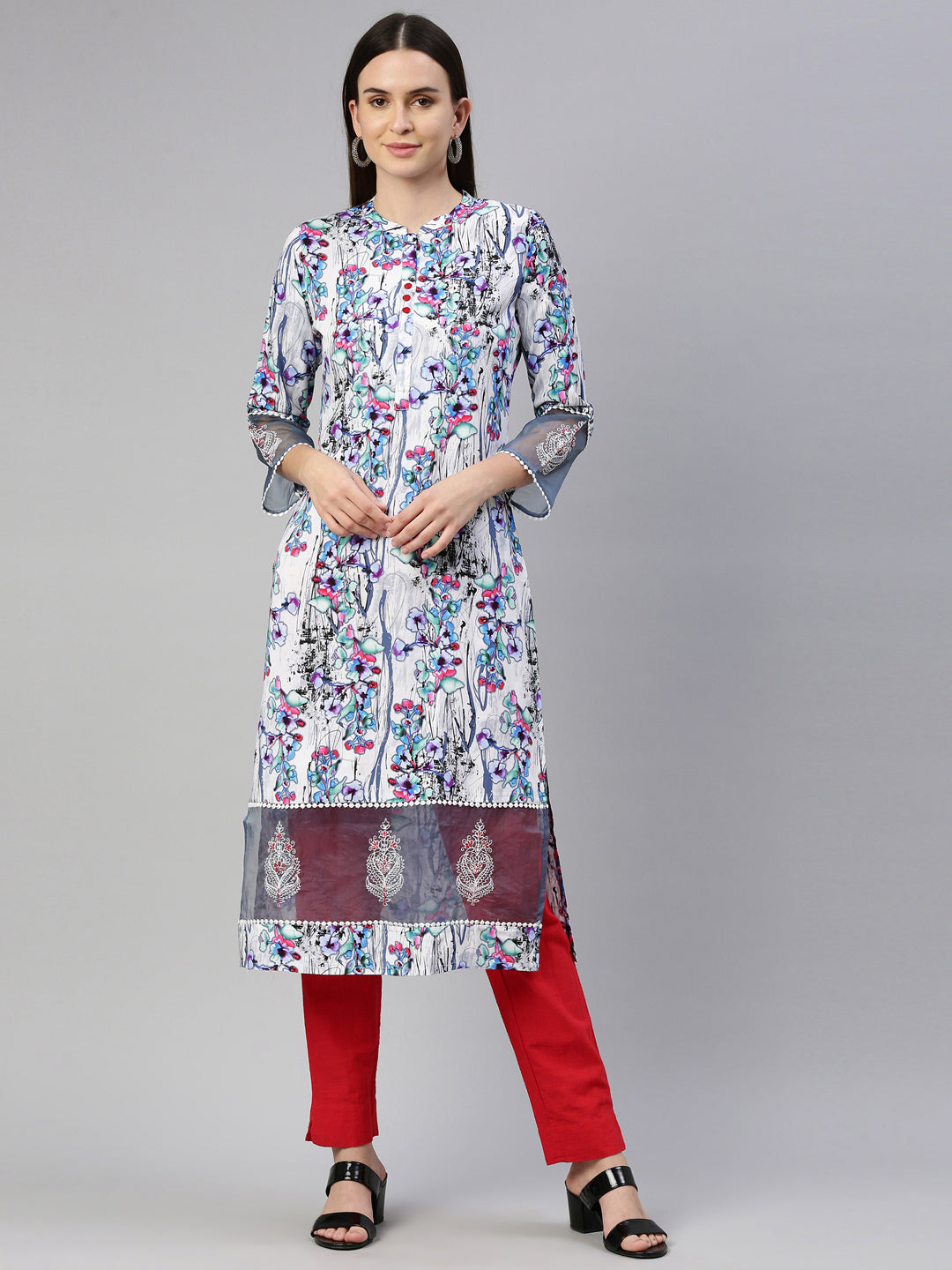 Neeru'S White Color Rayon Fabric Kurta
