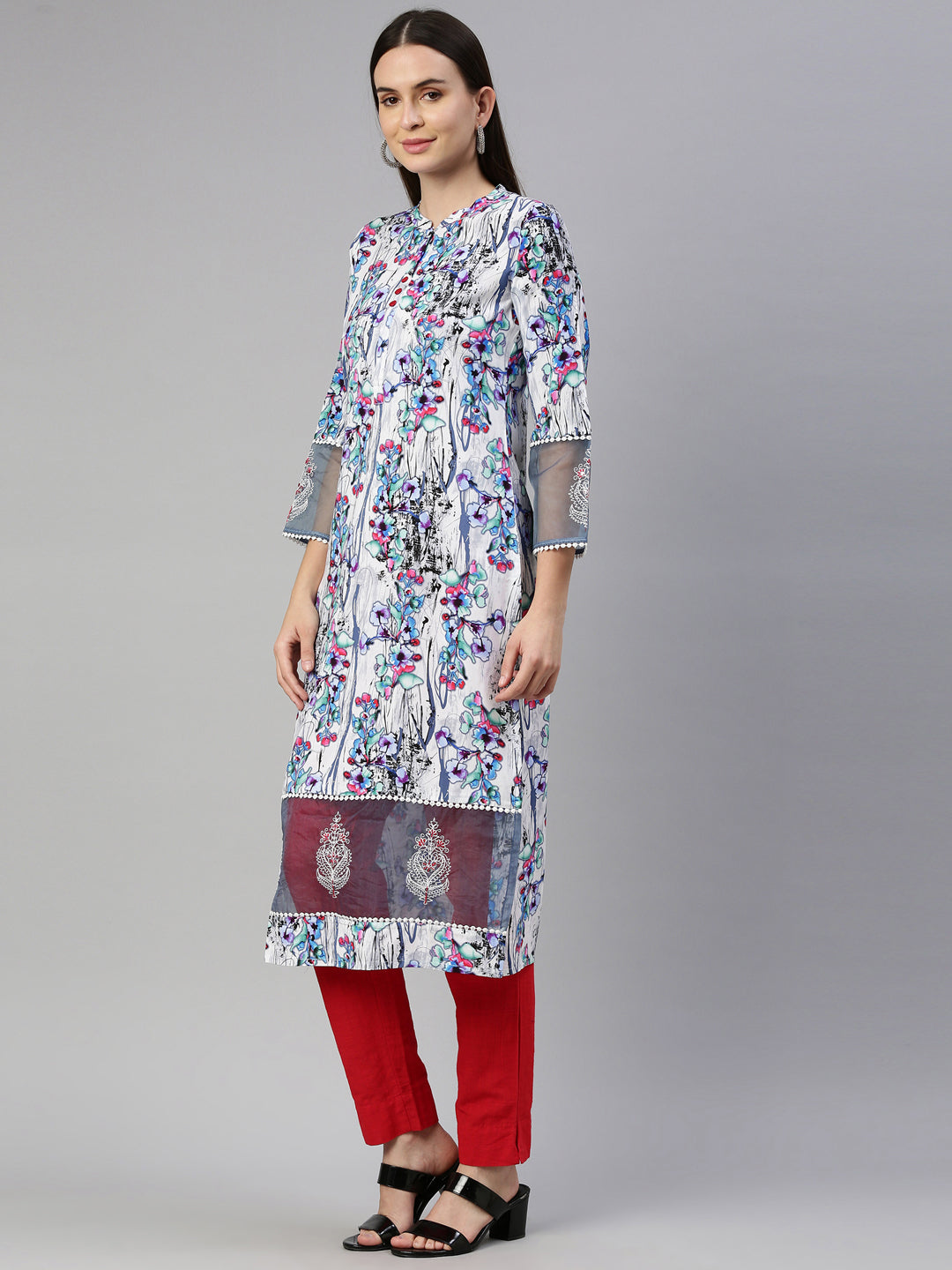 Neerus White Color Rayon Fabric Kurta