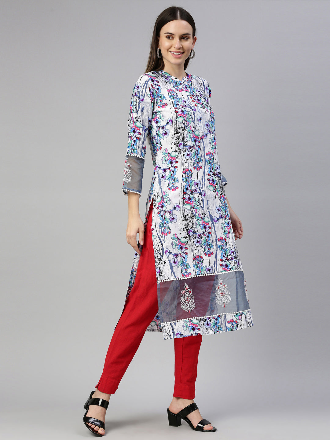 Neerus White Color Rayon Fabric Kurta