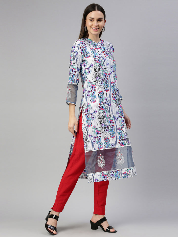 Neerus White Color Rayon Fabric Kurta