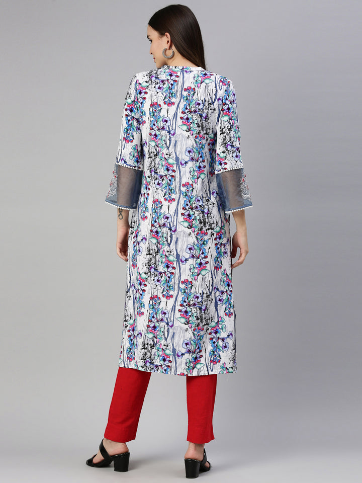 Neerus White Color Rayon Fabric Kurta