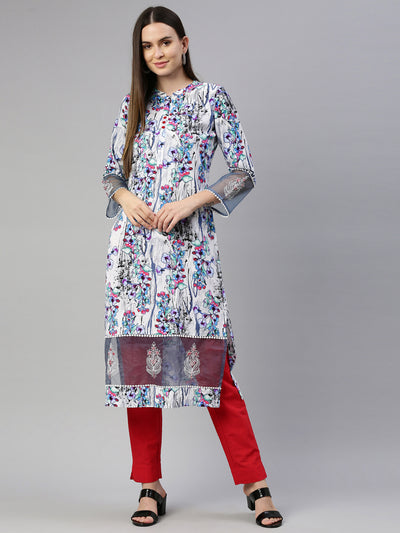 Neeru'S White Color Rayon Fabric Kurta
