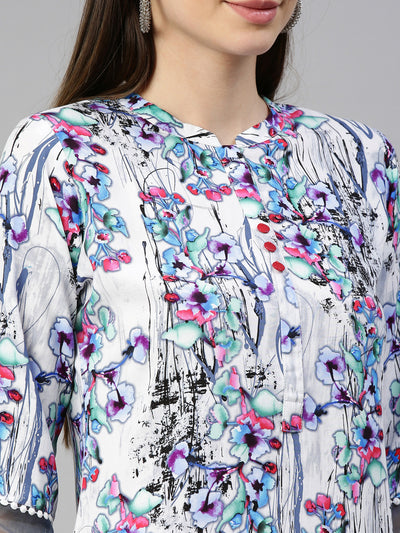 Neeru'S White Color Rayon Fabric Kurta