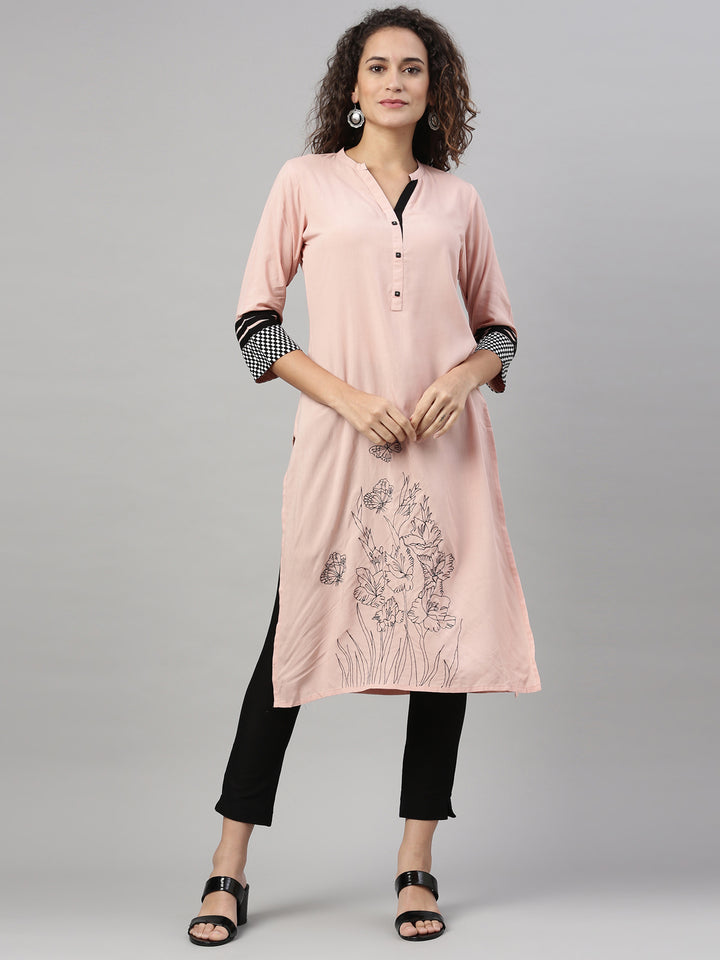 Neerus Peach Color Rayon Fabric Kurta