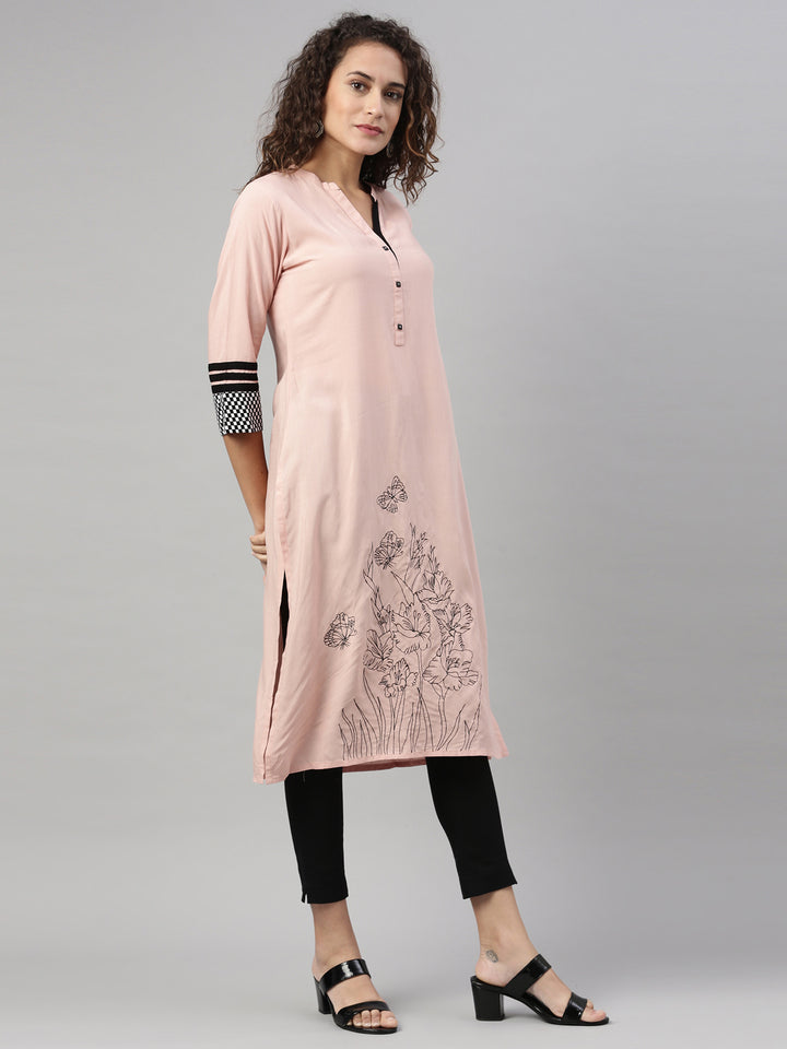 Neerus Peach Color Rayon Fabric Kurta