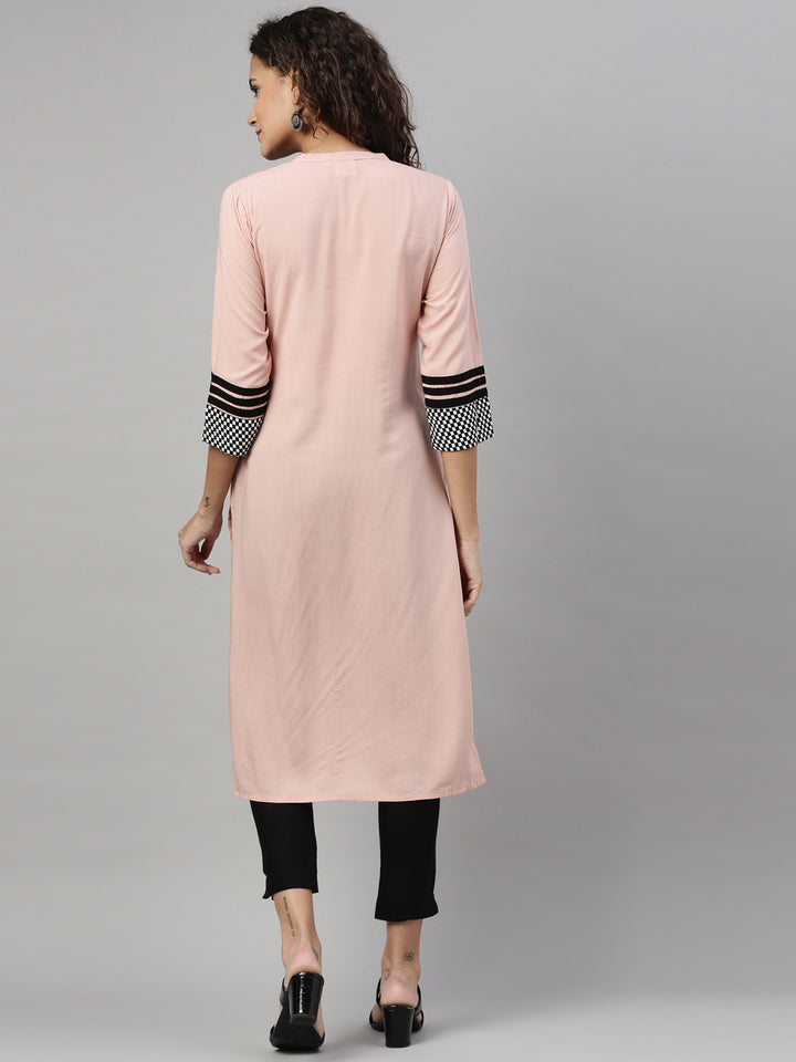 Neerus Peach Color Rayon Fabric Kurta