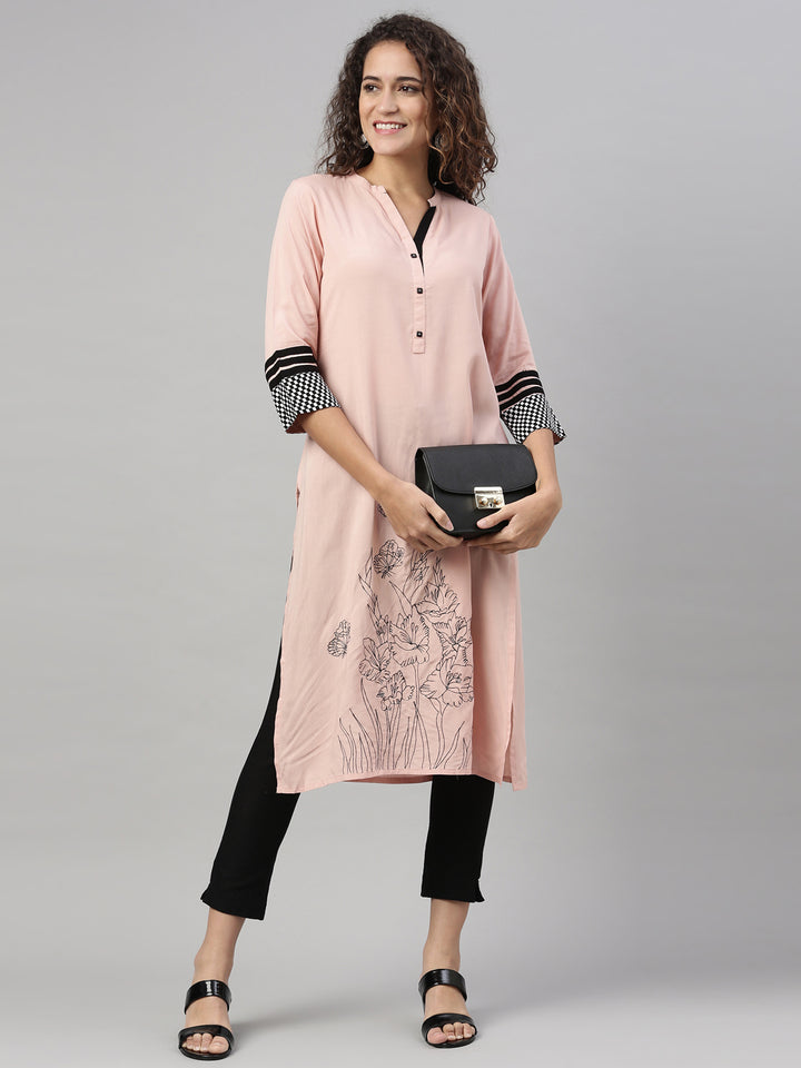 Neerus Peach Color Rayon Fabric Kurta