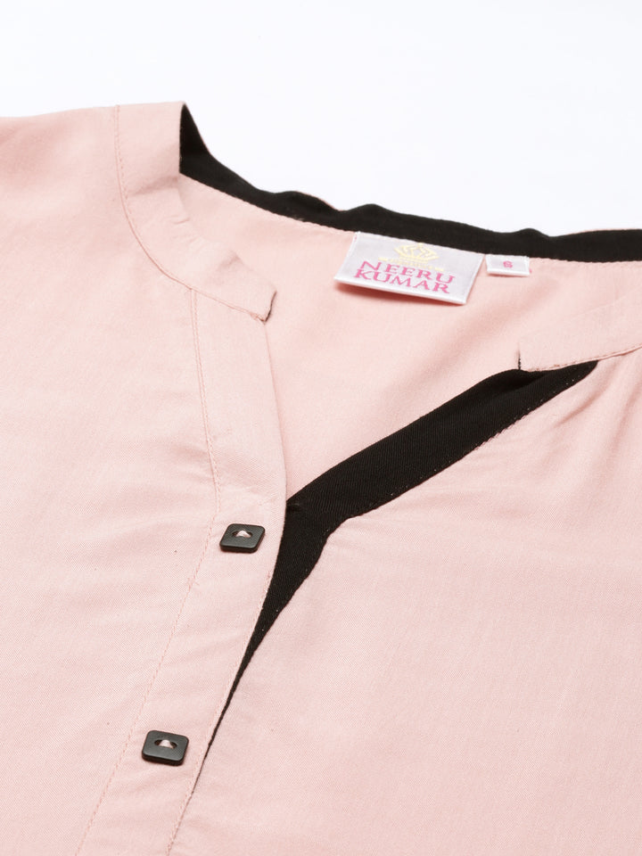 Neerus Peach Color Rayon Fabric Kurta