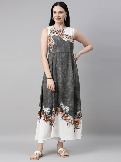 Neeru'S grey color, slub riyon fabric kurta
