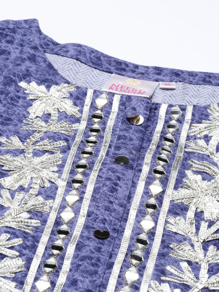 Neerus Blue printed straight kurti - back view