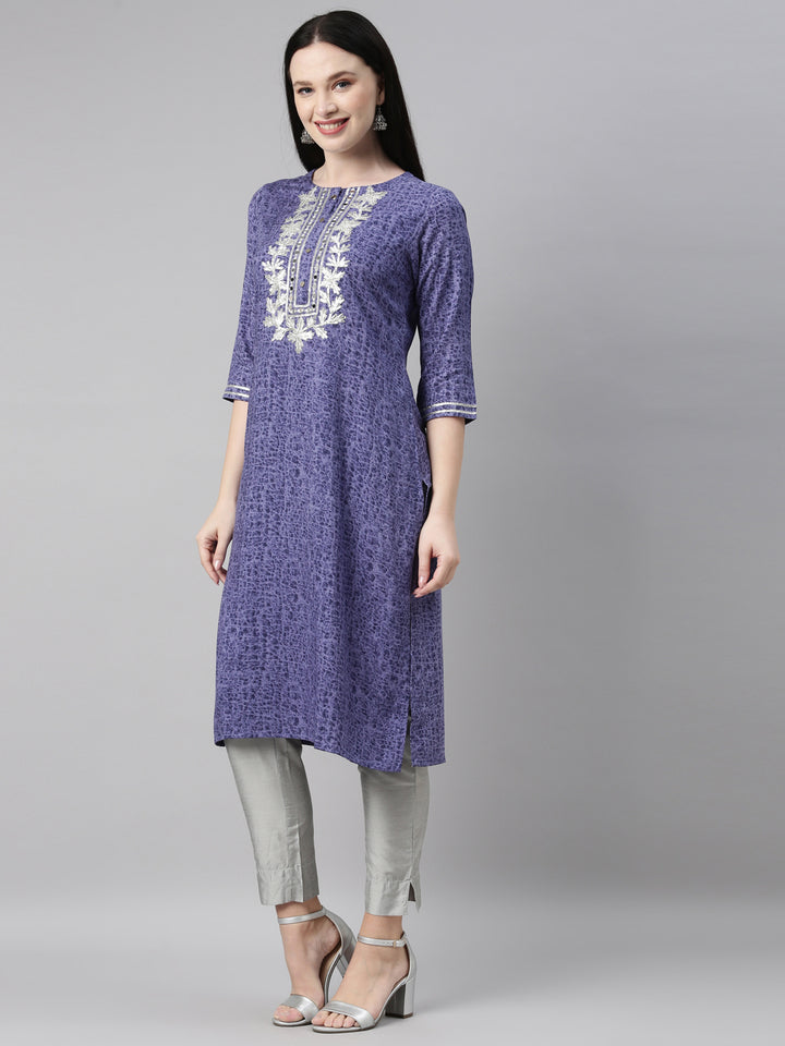 Neerus Blue printed straight kurti - side view