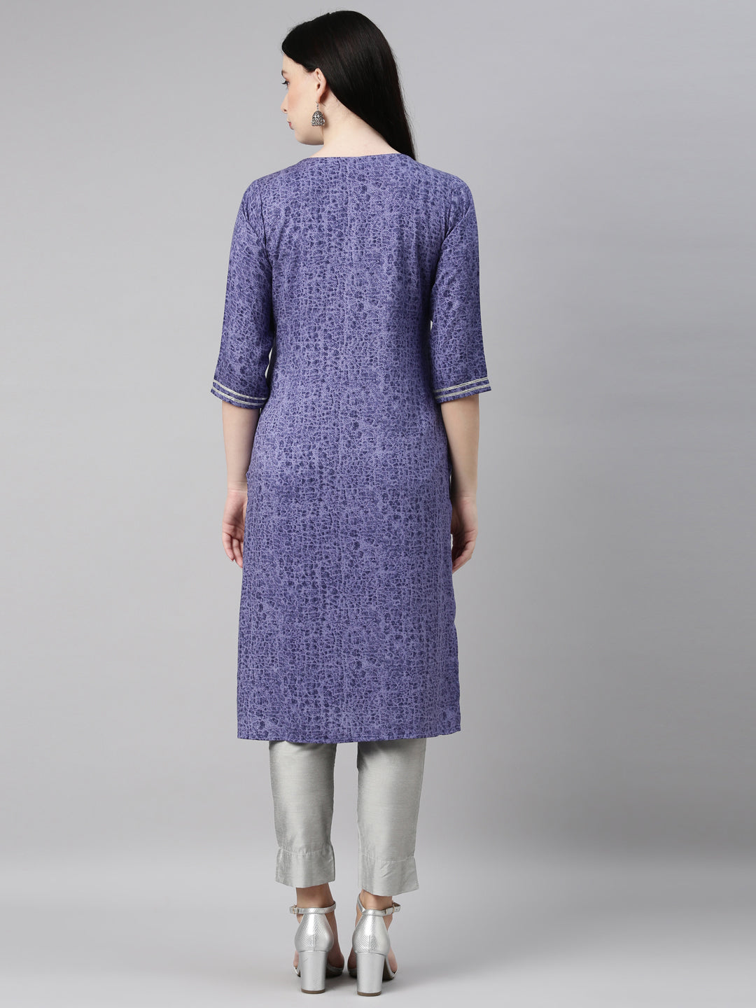 Neerus Blue printed straight kurti - detail view 2
