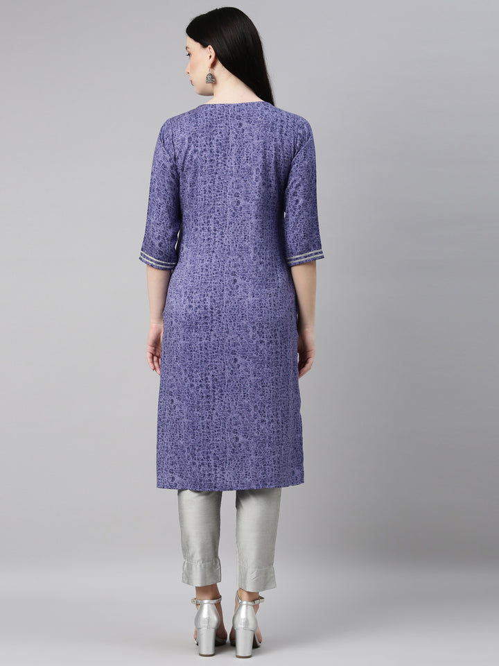 Neerus Blue printed straight kurti - detail view 2