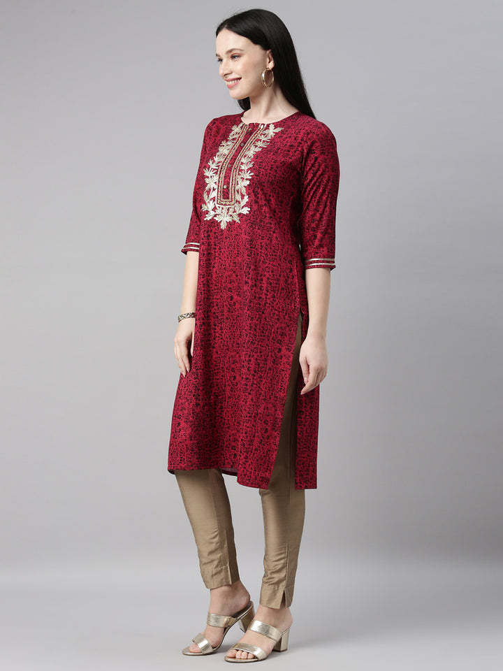 Neerus Rani Pink Color Printed Fabric Kurta