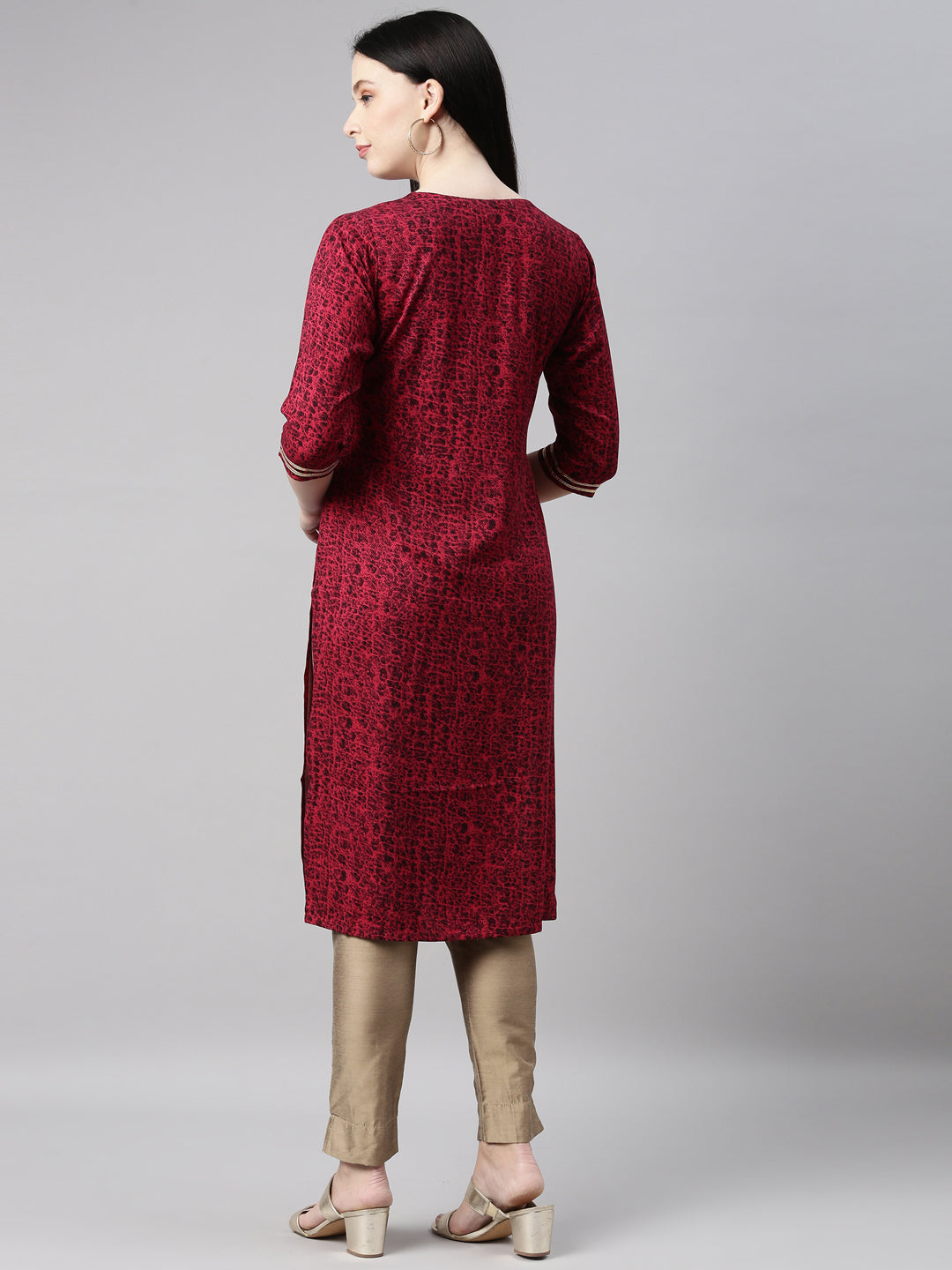 Neerus Rani Pink Color Printed Fabric Kurta