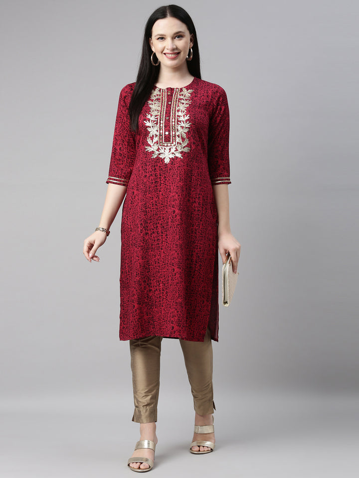 Neerus Rani Pink Color Printed Fabric Kurta