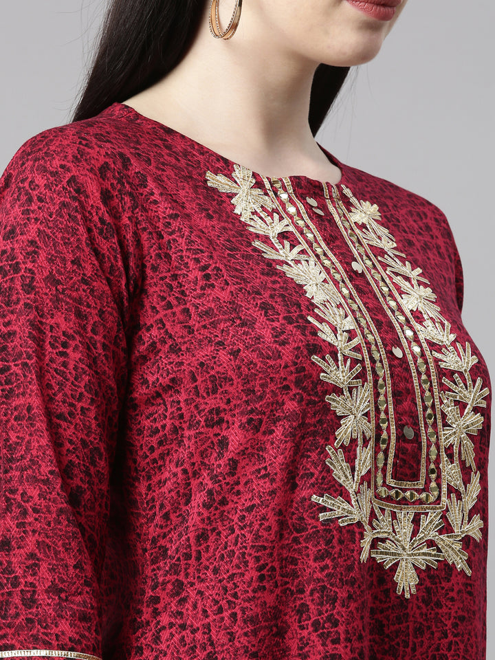 Neerus Rani Pink Color Printed Fabric Kurta