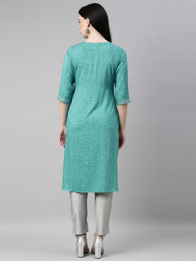 Neeru'S sea green color, printed fabric kurta