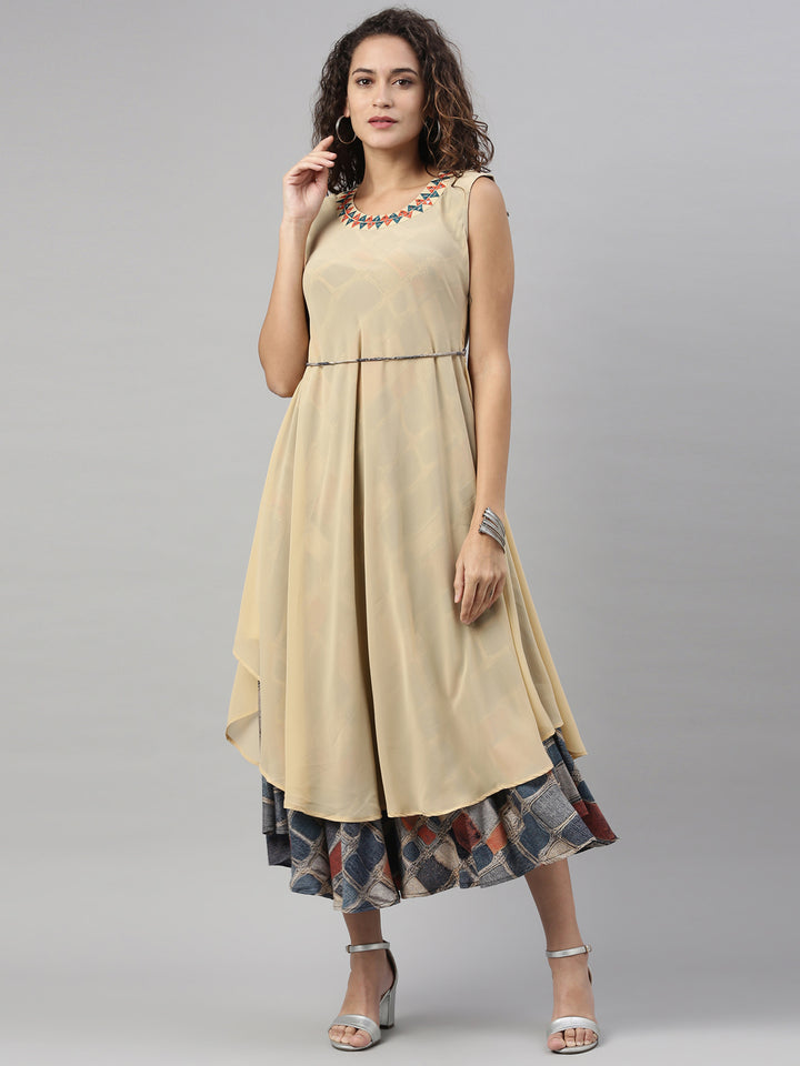 Neerus Beige Color Georgette Fabric Kurta