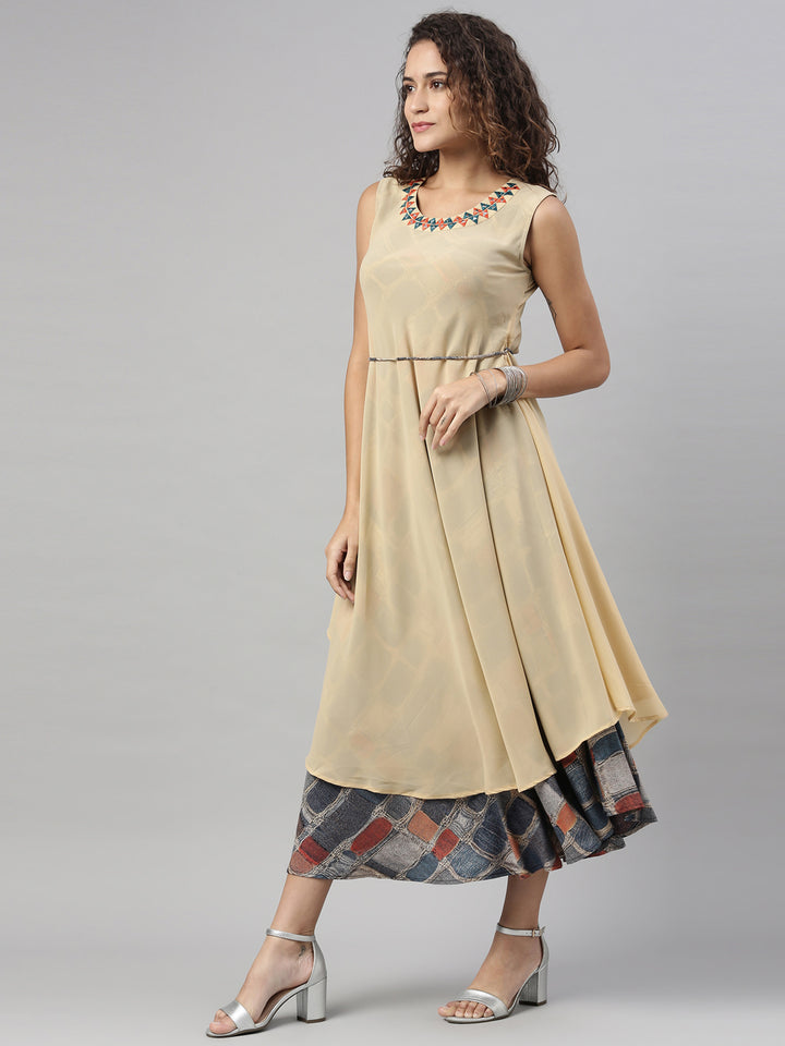 Neerus Beige Color Georgette Fabric Kurta