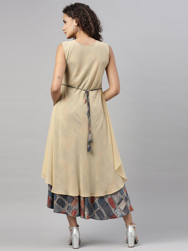 Neerus Beige Color Georgette Fabric Kurta