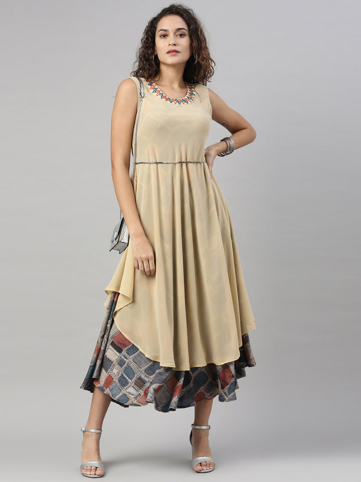 Neerus Beige Color Georgette Fabric Kurta